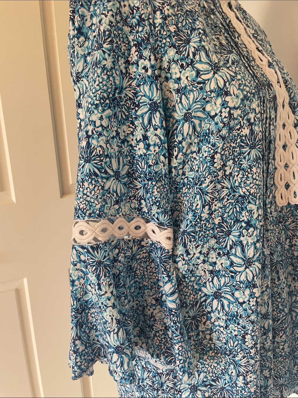 Lilly Pulitzer Medium Blue Floral Lace-Trim Tunic Top - Picture 6 of 11